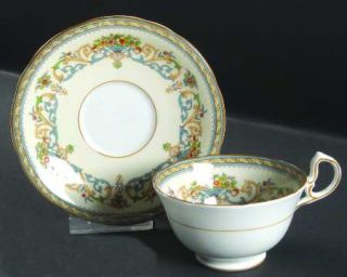 John Aynsley Henley (Scalloped,Yellow Trim) Footed Cup & Saucer Set, Fine China