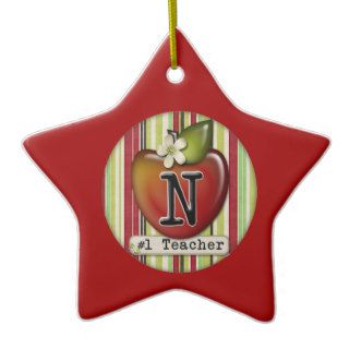 #1 teacher apple initial letter N Christmas Tree Ornament