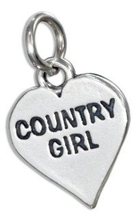 Sterling Silver "Country Girl" Heart Charm Clasp Style Charms Jewelry