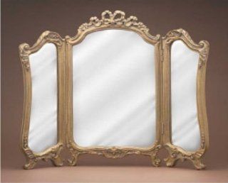 Tri Fold Vanity Mirror in Antique Gold Finish   Wall Mounted Mirrors