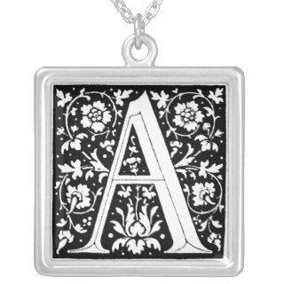 Renaissance Flower Alphabet Letter A Necklace