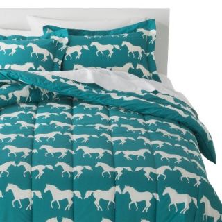 Anorak Horses Comforter Set   Blue/White (Full/Queen)