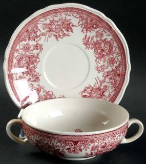 Villeroy & Boch Fasan Red Footed Cream Soup Bowl & Saucer Set, Fine China Dinner
