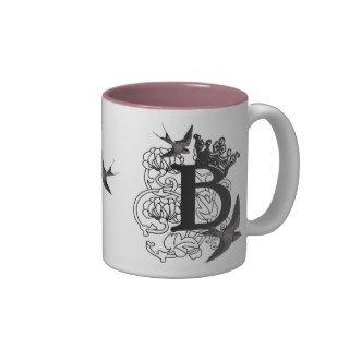 Monogram Mug "B"  with Crown and Birds