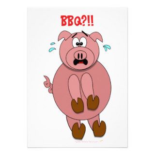 Scared Cartoon Pig Funny BBQ Party Invitations