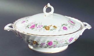 Royal Doulton Rosell Round Covered Vegetable, Fine China Dinnerware   Pink And T