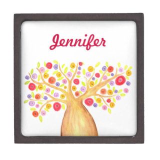 Watercolor Colorful Flower Tree Painting Premium Trinket Boxes