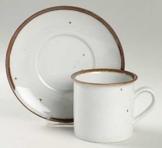 Dansk Brown Mist Flat Cup & Saucer Set, Fine China Dinnerware   Brown Specks, Cr