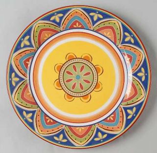 Pier 1 Mexicali Dinner Plate, Fine China Dinnerware   Multicolor,Arcs,Bands,Rim,