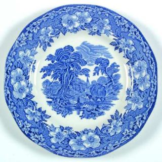 Wedgwood Woodland Dessert/Pie Plate, Fine China Dinnerware   Blue Floral Rim&Cen