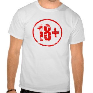 18+ red rubber stamp effect tees