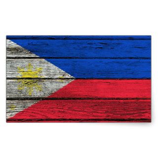 Filipino Flag with Rough Wood Grain Effect Rectangle Stickers