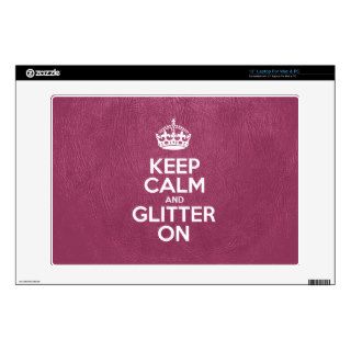 Keep Calm and Glitter On   Glossy Pink Leather Decals For Laptops