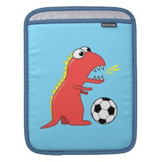 Funny Cartoon Dinosaur Playing Soccer Kids Sleeves For iPads
