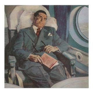Vintage Business Traveler Reading on the Airplane Posters