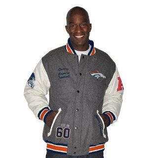 Denver Broncos Leather Varsity Jacket  Sports Fan Outerwear Jackets  Sports & Outdoors