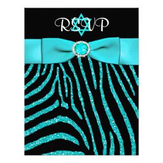 PRINTED RIBBON Zebra, Blue FAUX Glitter RSVP Card
