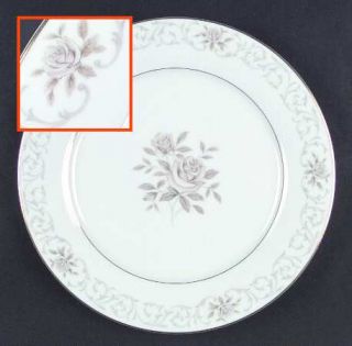 Noritake Grenada Dinner Plate, Fine China Dinnerware   Gray Scrolls, Brown Roses