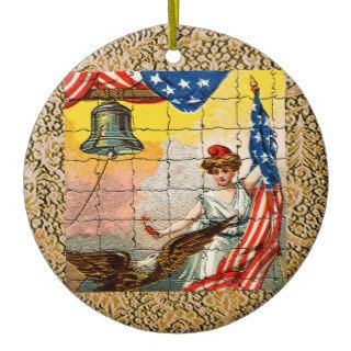 Vintage Lady, Eagle, Flag and Liberty Bell Mosiac Ornaments