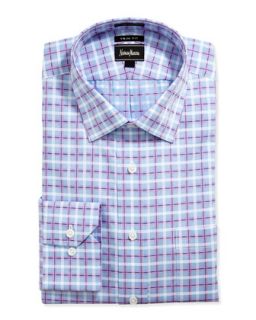 Trim Fit Regular Finish Plaid Dress Shirt, Blue/Purple