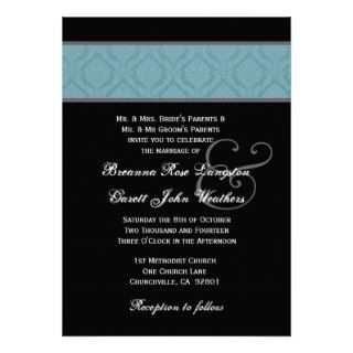 Aqua Blue Damask Insert Wedding Monogram 021 Personalized Announcement