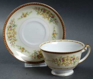 Meito Mei57 Footed Cup & Saucer Set, Fine China Dinnerware   Red & Yellow Border