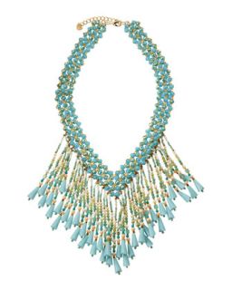 Mixed Bead Fringe Collar Necklace, Light Blue