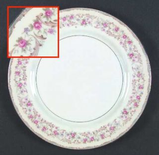 Mikasa Rosebud Dinner Plate, Fine China Dinnerware   Pink Roses, Blue&Beige Scro
