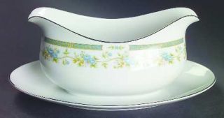 Sango Barclay Gravy Boat with Attached Underplate, Fine China Dinnerware   Blue