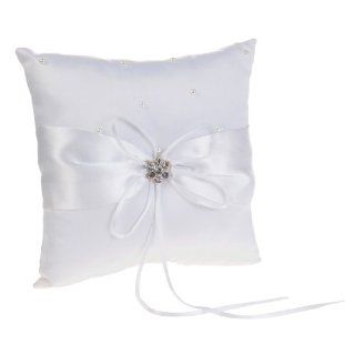 Topwedding Satin Ring Pillow with Ribbon and Strass, White   Throw Pillows