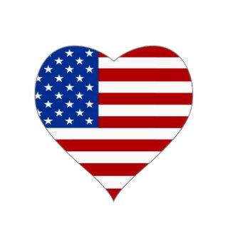 AMERICAN FLAG HEART SHAPED STICKERS red white blue