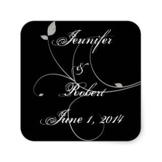 Black and Silver Leaves Fall Wedding Envelope Seal Stickers