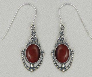 Sterling with Red Tiger Eye Earring in a Turn of the Century Design Made in America The Silver Dragon Jewelry
