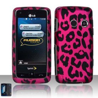 Hot Pink Leopard Rubberized Snap on Hard Shell Cover Protector Faceplate Cell Phone Case for Sprint , Virgin Mobile LG Rumor Touch LN510 + LCD Screen Guard Film (Free Wrist Band) Cell Phones & Accessories