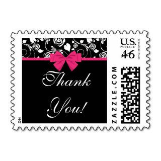 Black and White Roses Pink Bow Postage Stamp