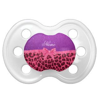 Custom name purple glitter pink leopard bow pacifier