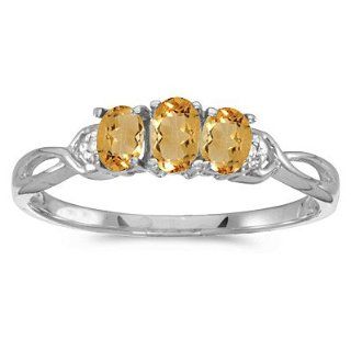 10k White Gold Oval Citrine And Diamond Three Stone Ring Jewelry