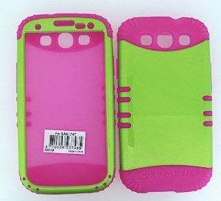 SAMSUNG GALAXY S III 3 I747 GLOSSY GREEN HEAVY DUTY CASE + HOT PINK GEL SKIN SNAP ON PROTECTOR ACCESSORY Cell Phones & Accessories