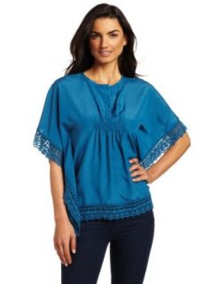 Cha Cha Vente Women's Button Front Batwing Tunic, Teal, X Large