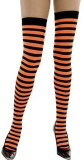 Orange & Black Striped Thigh High Stockings Clothing