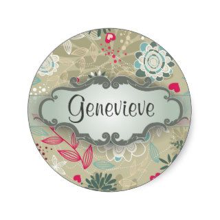 Pink and Blue Floral on Tan with Nameplate Sticker