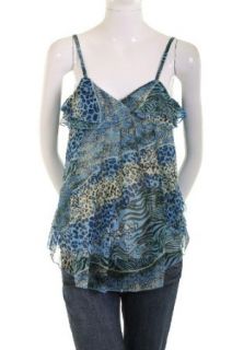 First Love Leopard Print Tiered Layered Ruffle Blouse Top Blue L