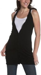 Necessary Objects Juniors Long Sweater Vest With Pockets,Black,Large Clothing