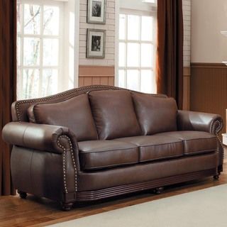 Myles Traditional Chocolate Bonded Leather Rolled Arm Sofa Sofas & Loveseats