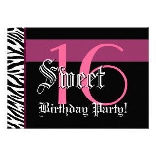 Sweet 16 Birthday Template   Zebra Print with Pink Custom Invites