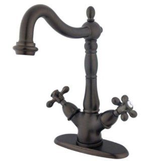 Kingston Brass KS1492AX Heritage Vessel Sink Faucet without Pop Up Rod with 4 Inch Plate, Polished Brass   Touch On Kitchen Sink Faucets  