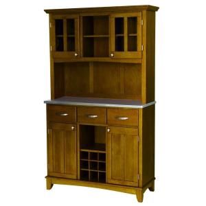 Home Styles Three Drawer 44 in. W Cottage Oak Buffet with Stainless Top and Hutch 5100 0063 62