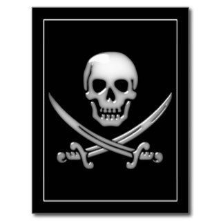 Glassy Pirate Skull & Sword Crossbones Post Cards