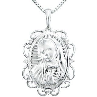 Precious Moments Sterling Silver Diamond Accent "Lady Of Guadalupe" Pendant Necklace (0.005 cttw, I J Color, I2 I3 Clarity), 18" Jewelry