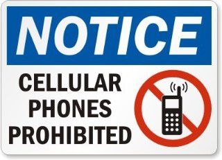 Notice Cellular Phones Prohibited (with graphic) Laminated Vinyl Sign, 10" x 7"